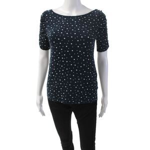 9-H15 STCL Womens Pokla Dot Scoop Neck Short Sleeve Blouse Top Blue Size S